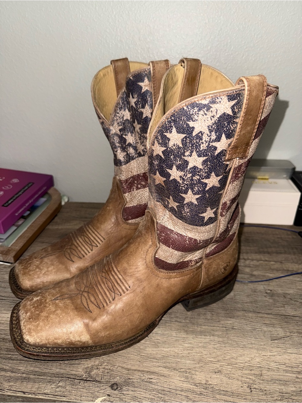 Ariat Men's American Flag Shaft Western Boots - Brown, Blue, Red